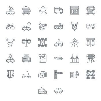 Vehicle Icon Repository containing 32 Thin Line High Resolution Pixel Aligned graphics vector