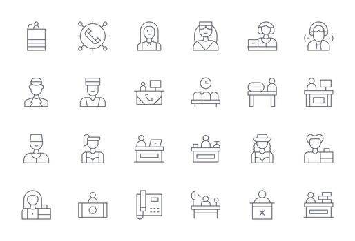 24 64x64 Pixel Aligned Icons for Receptionist in Thin Line Theme vector