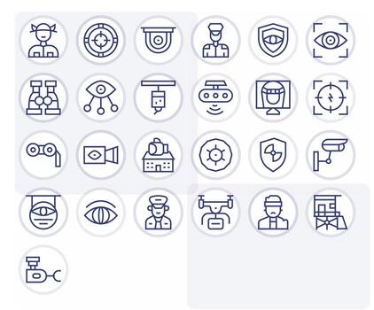 25 High Resolution Regular Line Pixel Aligned Icons for Surveillance Projects vector