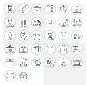 trauma moderno colección con 32 Delgado línea 64 x 64 monitor Perfecto íconos vector