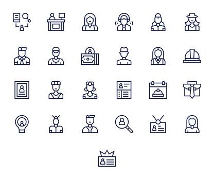 25 Retina Ready Regular Line Icons optimized for Employee Pixel Aligned display vector