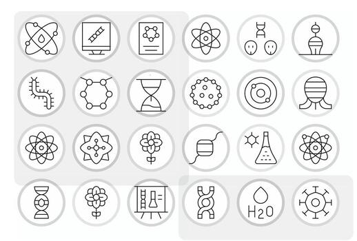 24 alto resolución detalle mejorado íconos para molécula en Delgado línea tema vector