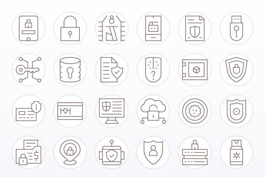 24 Delgado línea píxel optimizado íconos para cifrado gráficos vector