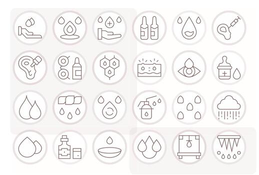 24 Delgado línea íconos diseñado para gotas en 64 x 64 píxel alineado formato vector