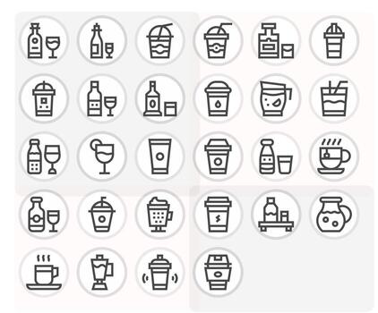 Drinkware Modern Collection with 28 Bold Line 256x256 Pixel Optimized Icons vector