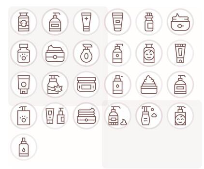 25 Grid Fitted Icons themed around Lotion in 128x128 Regular Line format vector