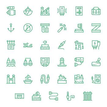 Port Icon Toolkit featuring 35 Pixel Optimized Retina Ready Regular Line elements vector