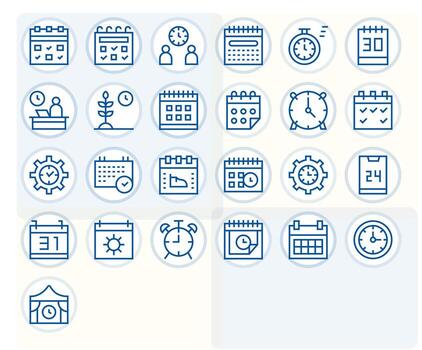 Time Management Comprehensive Bundle with 25 Pixel Optimized Regular Line 128x128 Icons vector