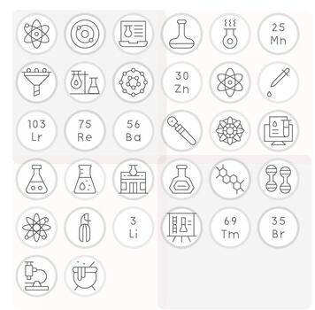 32 High Resolution Thin Line Display Perfect Icons for Chemistry Projects vector