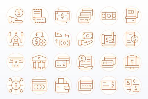 Credit Design Icons featuring 24 Pixel Aligned Thin Line Style vector