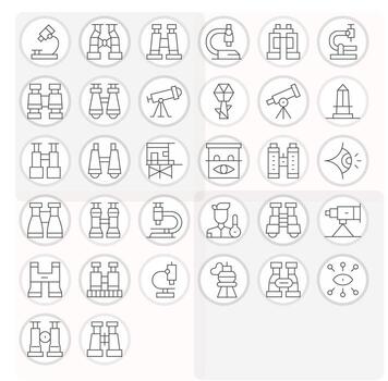 32 Grid Fitted Thin Line Icons designed for Observation Interface vector