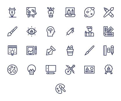 25 64x64 Regular Line Icons optimized for Creative Grid Fitted display vector