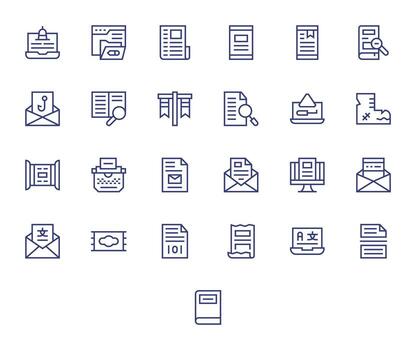 Digital Document Scalable Set featuring 25 PIXEL Perfect Regular Line 64x64 Icons vector