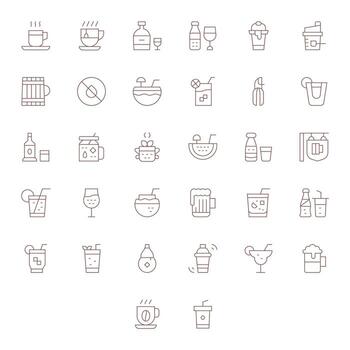 32 monitor Perfecto íconos temática alrededor bebida en alto resolución Delgado línea formato vector