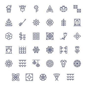 Ornamental Scalable Set featuring 35 PIXEL Perfect Regular Line 256x256 Icons vector