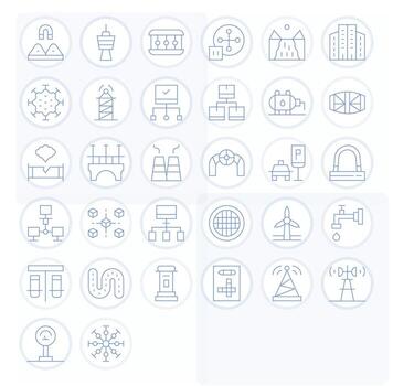 Infrastructure Comprehensive Bundle with 32 Detail Enhanced Thin Line 64x64 Icons vector