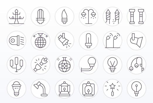 24 íconos inspirado por iluminación en píxel Perfecto 256x256 Delgado línea calidad vector