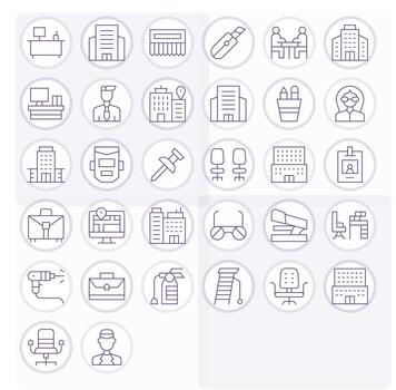 Workplace Scalable Set featuring 32 Display Perfect Thin Line Retina Ready Icons vector