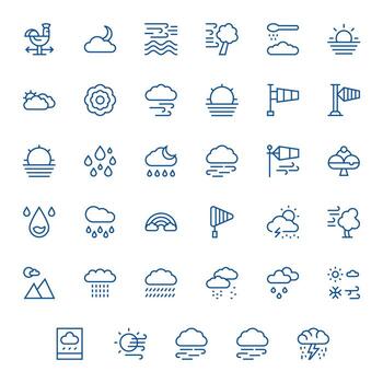 Meteorology Icon Toolkit featuring 35 Pixel Aligned 64x64 Regular Line elements vector