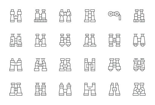 24 128x128 Thin Line Icons for Spotting Scope with Detail Enhanced precision vector