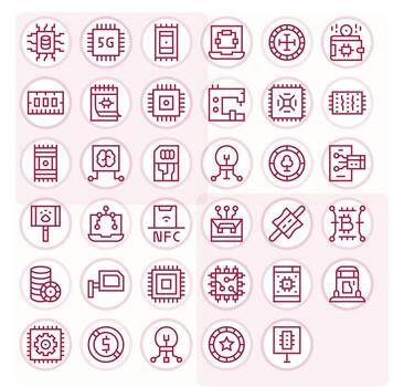35 Pixel Aligned Regular Line Icons designed for Chip Interface vector