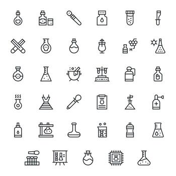 Flask Digital Pack containing 35 Display Perfect Regular Line 64x64 Icons vector