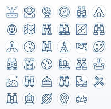 Exploration Exclusive Set featuring 35 Regular Line Display Perfect High Resolution Icons vector