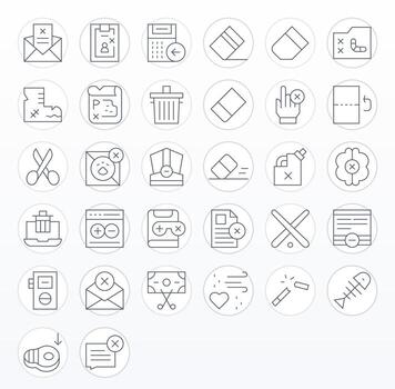 32 Icons for Delete featuring 256x256 Grid Fitted Thin Line Graphics vector