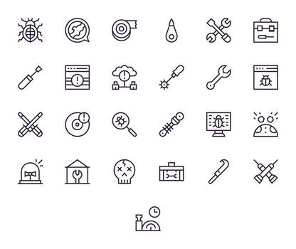 reparar exclusivo conjunto presentando 25 regular línea píxel alineado alto resolución íconos vector