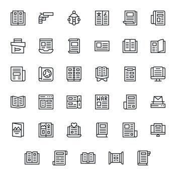 revista icono conjunto con 35 regular línea 64 x 64 monitor Perfecto gráficos vector