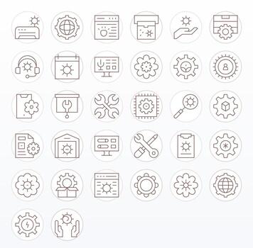 configuración profesional conjunto con 32 Delgado línea píxel alineado alto resolución íconos vector