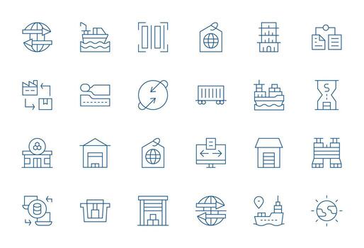 Export Icon Set with 24 Thin Line 128x128 Pixel Aligned Graphics vector