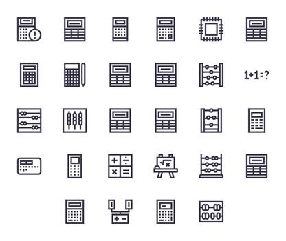 28 Pixel Aligned Bold Line Icons designed for Arithmetic Interface vector