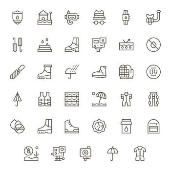 Waterproof Icon Set with 35 Regular Line 128x128 Editable Graphics vector