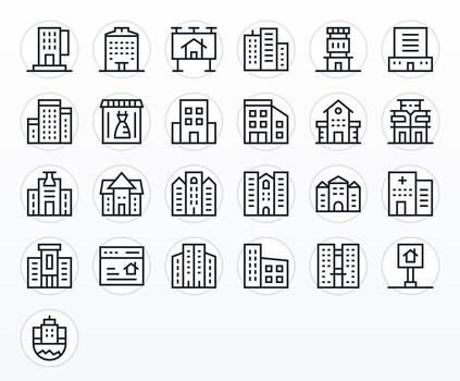 25 regular línea píxel optimizado íconos a la medida para propiedad administrativa 256x256 interfaz vector
