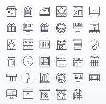 Window Complete Package with 35 256x256 Regular Line Pixel Aligned Icons vector