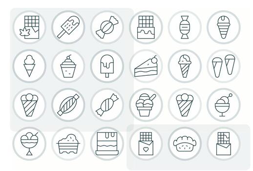 24 Detail Enhanced High Resolution Icons for Chocolate in elegant Thin Line design vector
