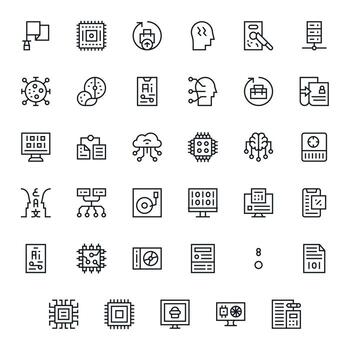 35 128x128 regular línea detalle mejorado íconos para datos Procesando proyectos vector