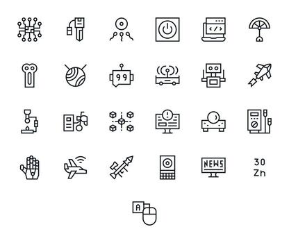 25 64x64 Regular Line Icons for Technology with PIXEL Perfect precision vector