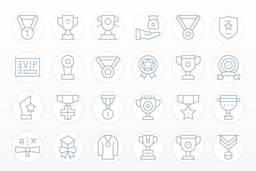 24 Retina Ready Thin Line Icons optimized for Recognition Award Grid Fitted display vector