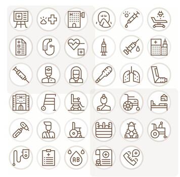 35 Regular Line Grid Fitted Icons for Patient Graphics vector