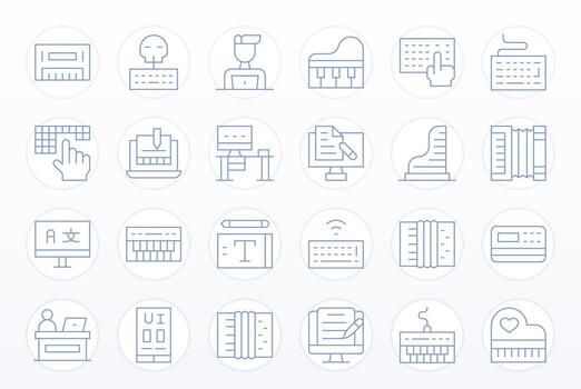 Thin Line Style Keyboard Icons with 24 High Resolution Pixel Optimized Designs vector