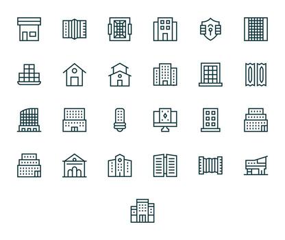 25 Regular Line PIXEL Perfect Icons crafted for Windows 256x256 applications vector