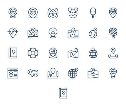 Coordinates PIXEL Perfect Set with 25 High Resolution Regular Line Icons vector