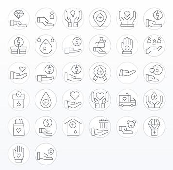 Donation Icon Repository containing 32 Thin Line 64x64 Pixel Optimized graphics vector