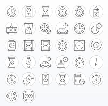 Timer Graphics featuring 32 Thin Line Detail Enhanced High Resolution Designs vector