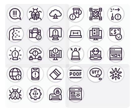 Error Visual Pack containing 28 Bold Line Pixel Aligned Icons vector