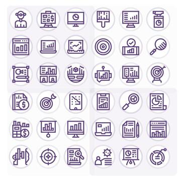 36 Bold Line Pixel Aligned Icons crafted for Metrics 256x256 applications vector