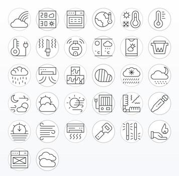 Temperature Essential Set including 32 Pixel Optimized Thin Line 128x128 Icons vector
