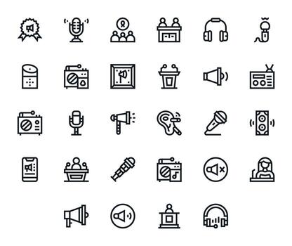 28 Grid Fitted High Resolution Icons for Speaker in elegant Bold Line design vector